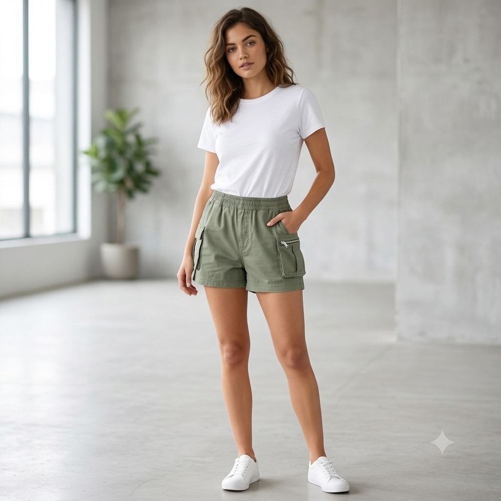 Forever 21 Olive Green Utility Cargo Shorts - Size S